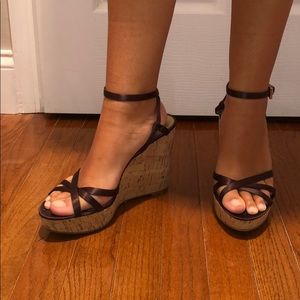 Silk Ankle Strap Cork Sandal Wedges